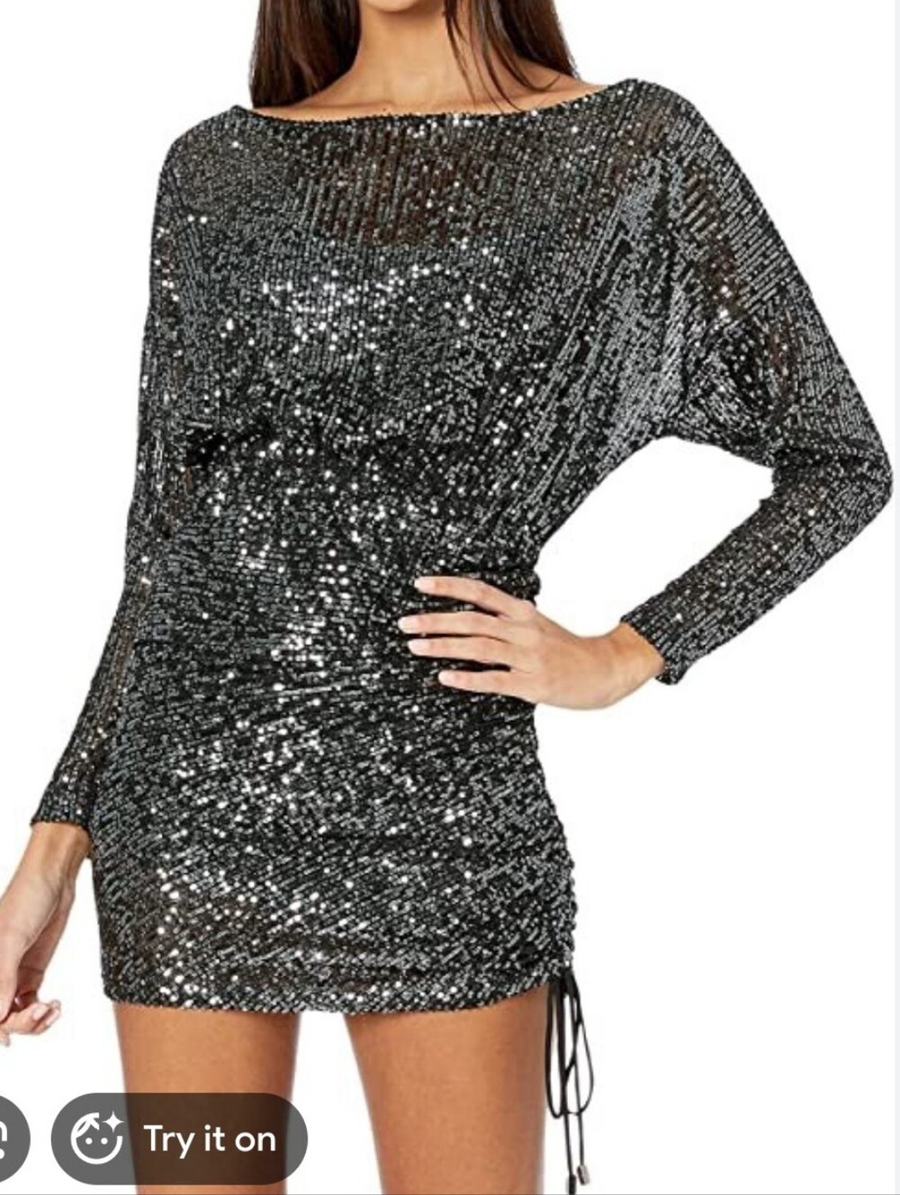 Free People $168 Sequin Giselle Drawstring Rouched Hem Mini Dress Sz M